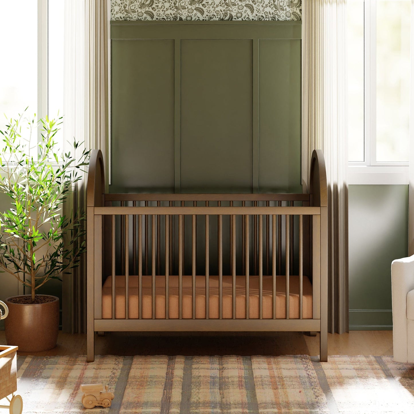 Babyletto Bondi Cane 3-in-1 Convertible Crib w/ Toddler Bed Conversion Kit - Natural Walnut / Natural Cane - M25601NLNC