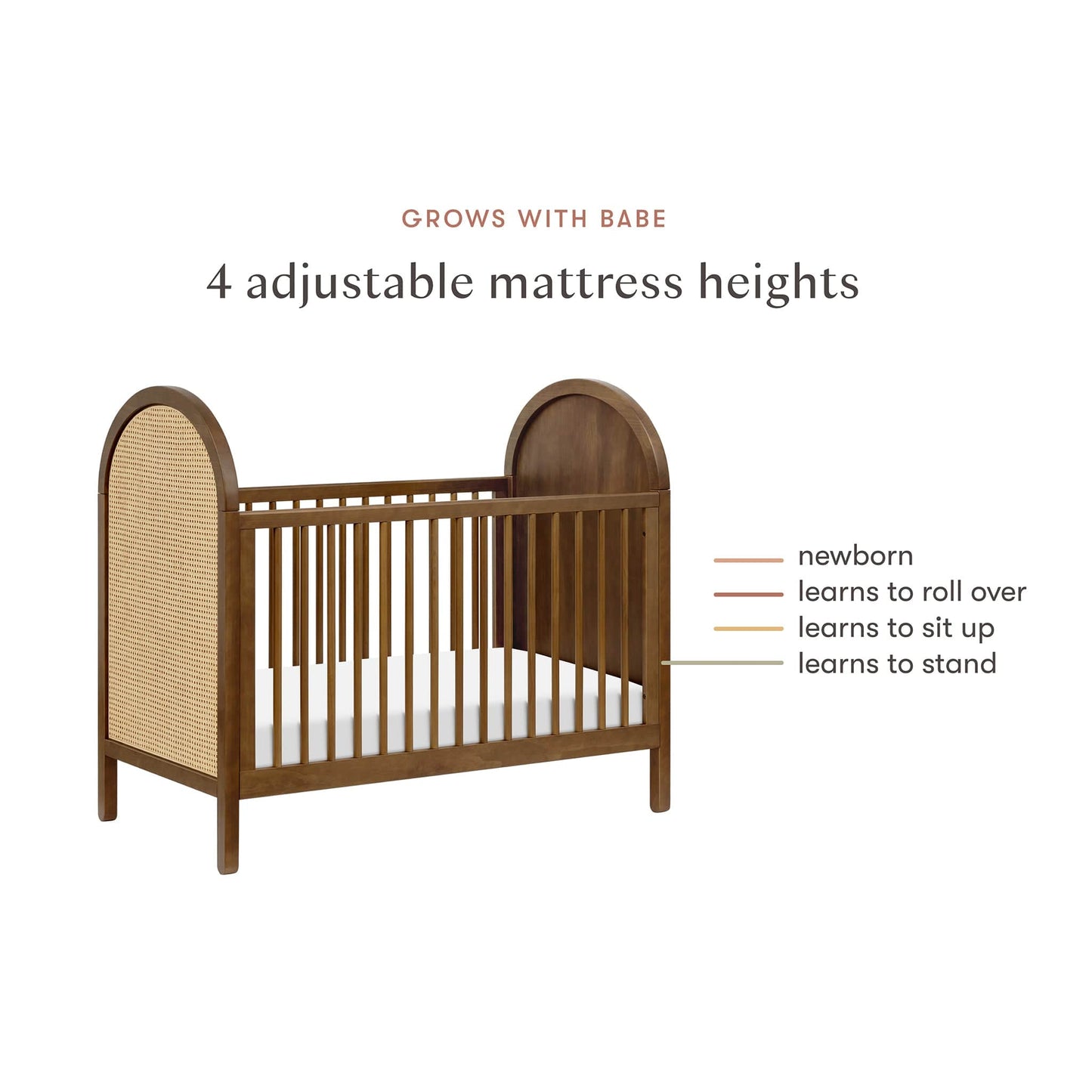 Babyletto Bondi Cane 3-in-1 Convertible Crib w/ Toddler Bed Conversion Kit - Natural Walnut / Natural Cane - M25601NLNC