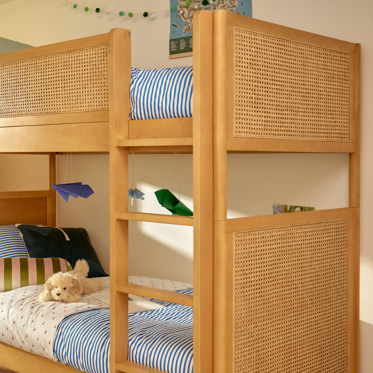 Babyletto Bondi Cane Convertible Bunk Bed - Honey with Natural Cane