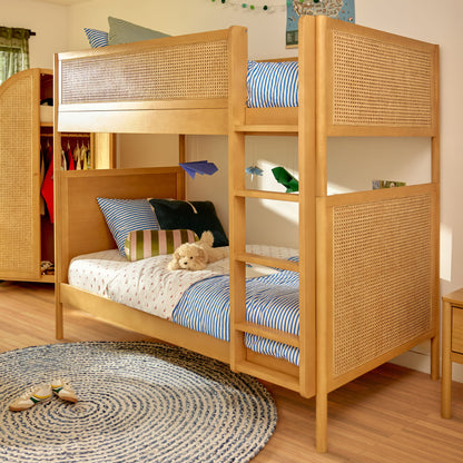 Babyletto Bondi Cane Convertible Bunk Bed - Honey with Natural Cane