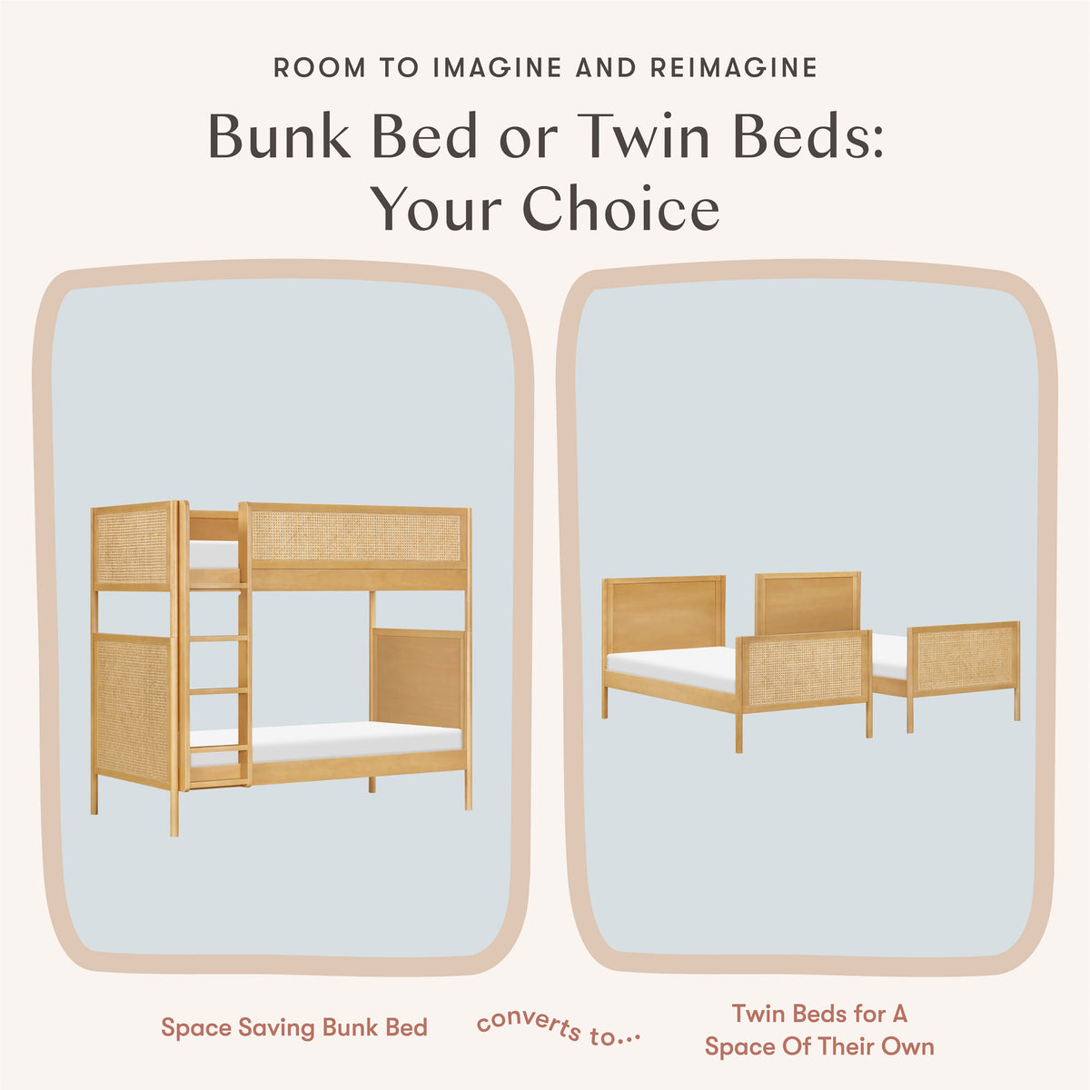 Babyletto Bondi Cane Convertible Bunk Bed - Honey with Natural Cane