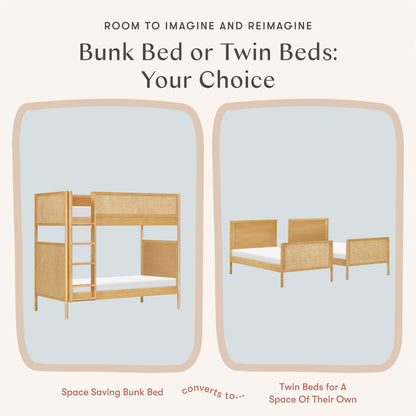 Babyletto Bondi Cane Convertible Bunk Bed - Honey with Natural Cane