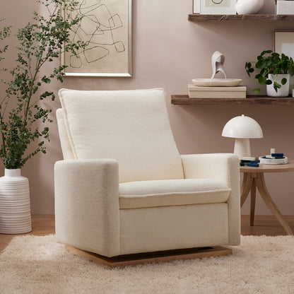 Babyletto Cali Pillowback Chair and a Half Glider - Chantilly Sherpa w/ Light Wood Base - M20984CSHLB