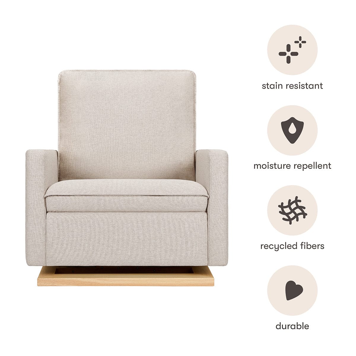 Babyletto Cali Pillowback Chair and a Half Glider - Performance Beach Eco-Weave w/ Light Wood Base - M20984PBEWLB