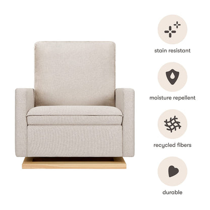 Babyletto Cali Pillowback Chair and a Half Glider - Performance Beach Eco-Weave w/ Light Wood Base - M20984PBEWLB