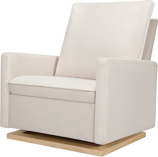 Babyletto Cali Pillowback Chair and a Half Glider - Performance Cream Eco-Weave w/ Light Wood Base - M20984PCMEWLB