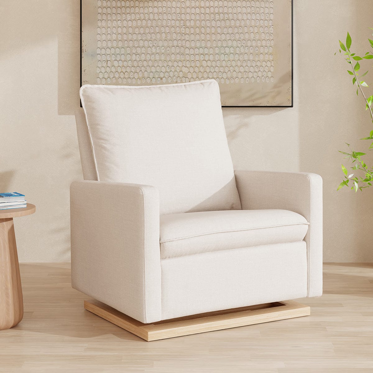 Babyletto Cali Pillowback Chair and a Half Glider - Performance Cream Eco-Weave w/ Light Wood Base - M20984PCMEWLB
