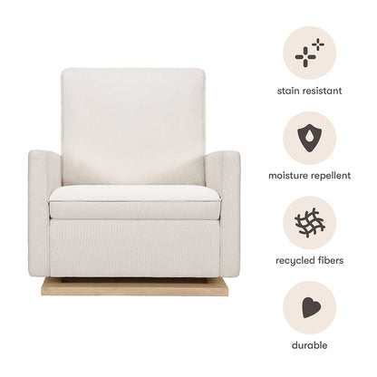 Babyletto Cali Pillowback Chair and a Half Glider - Performance Cream Eco-Weave w/ Light Wood Base - M20984PCMEWLB