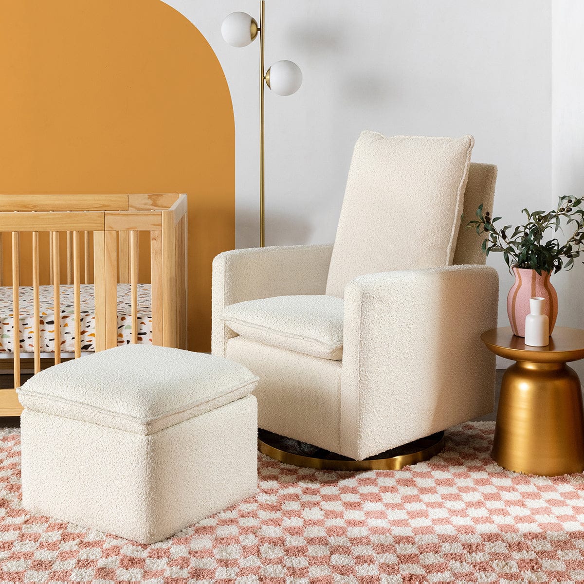 Babyletto Cali Pillowback Swivel Glider - Ivory Boucle w/ Gold Base - M20987WBG