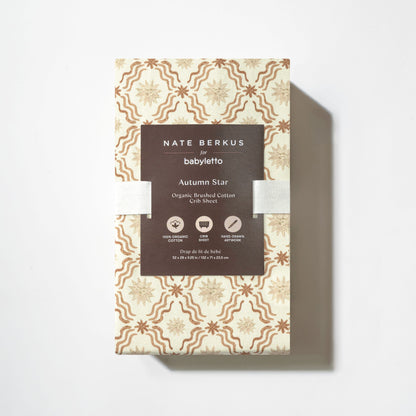 Babyletto Nate Berkus Autumn Star organic brushed cotton crib sheet in packaging