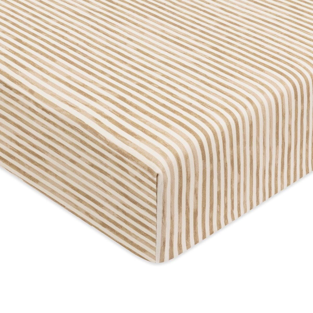 Babyletto crib sheet with tan and white pinstripe pattern