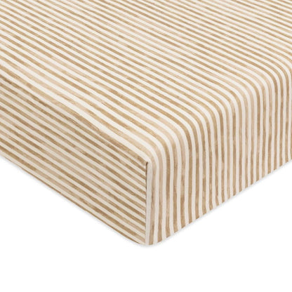 Babyletto crib sheet with tan and white pinstripe pattern