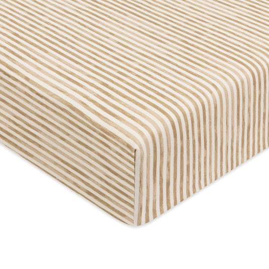 Babyletto crib sheet with tan and white pinstripe pattern