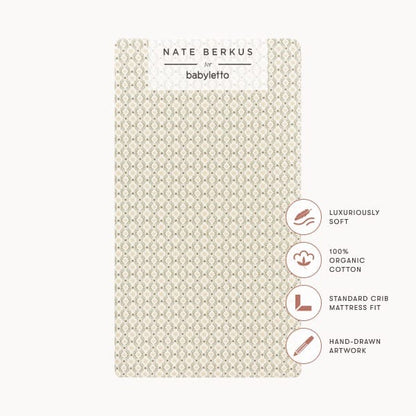 Babyletto Nate Berkus organic cotton crib sheet with geometric pattern and feature icons