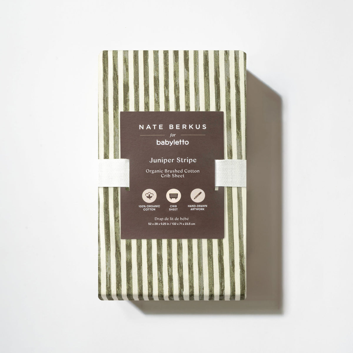 Babyletto Nate Berkus organic brushed cotton crib sheet in juniper stripe pattern