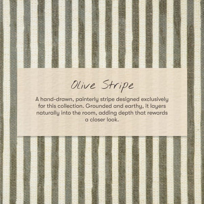 Babyletto olive stripe fabric swatch with hand drawn vertical lines