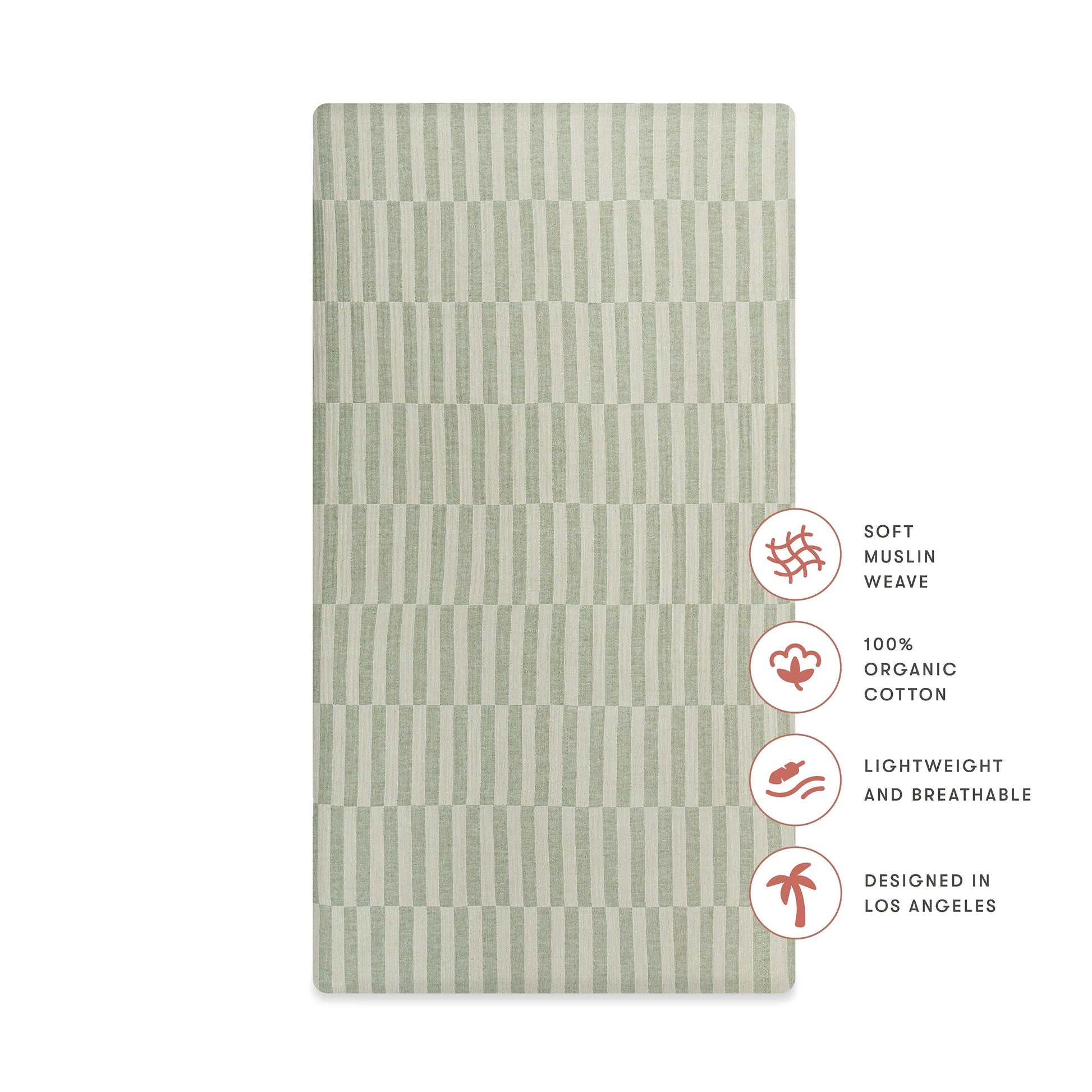 Babyletto Crib Sheet in GOTS Certified Organic Muslin Cotton-Moss Stripe - T30535