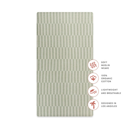 Babyletto Crib Sheet in GOTS Certified Organic Muslin Cotton-Moss Stripe - T30535
