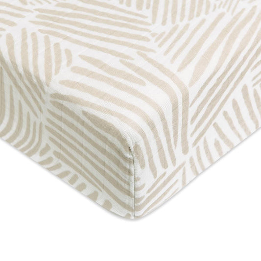 Babyletto Crib Sheet in GOTS Certified Organic Muslin Cotton-Oat Stripe - T29235