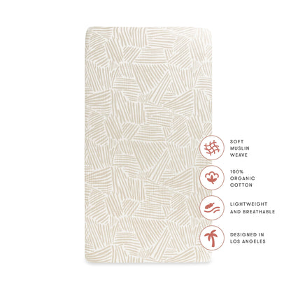 Babyletto Crib Sheet in GOTS Certified Organic Muslin Cotton-Oat Stripe - T29235