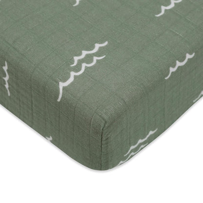 Babyletto Crib Sheet in GOTS Certified Organic Muslin Cotton-Ocean Waves - T27135