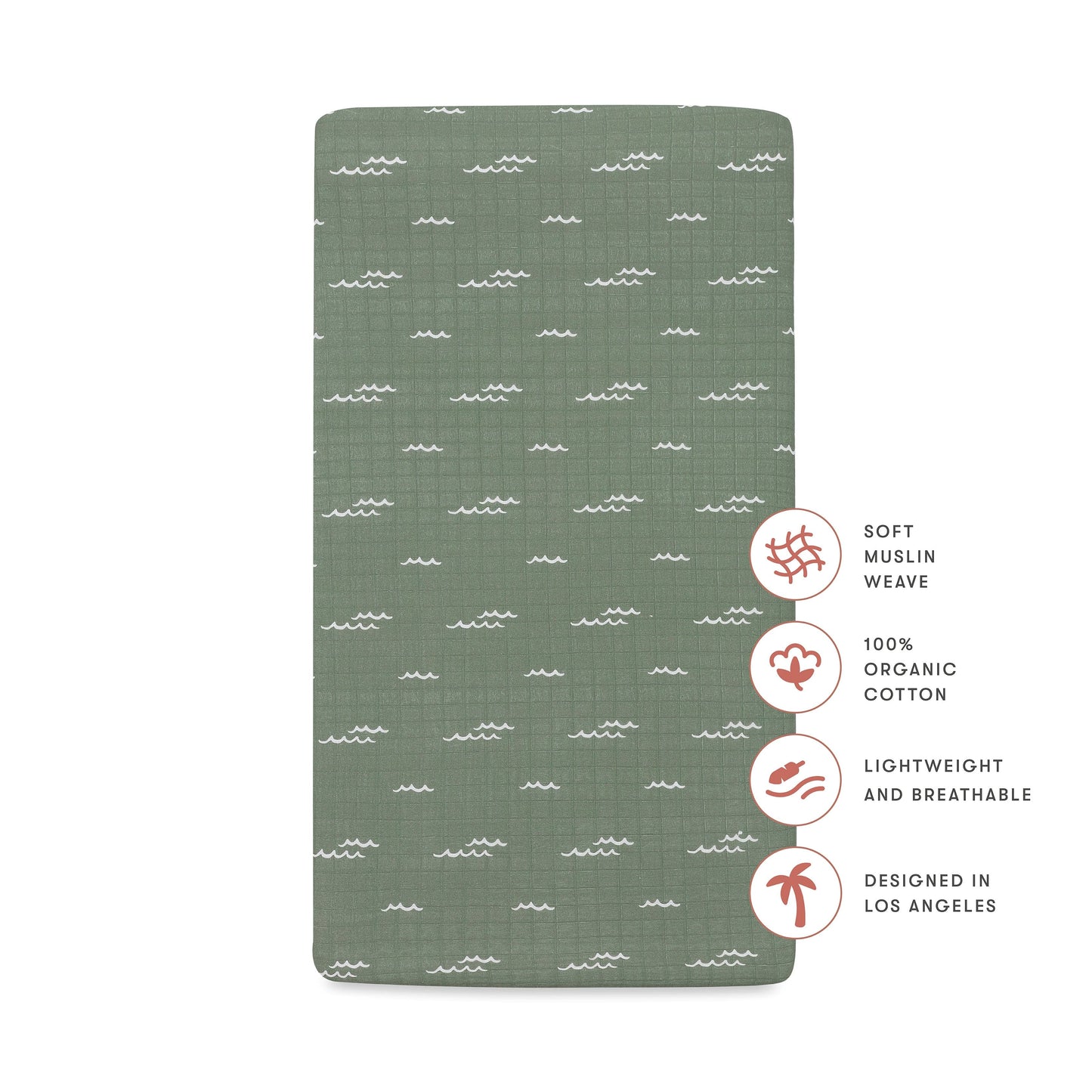 Babyletto Crib Sheet in GOTS Certified Organic Muslin Cotton-Ocean Waves - T27135