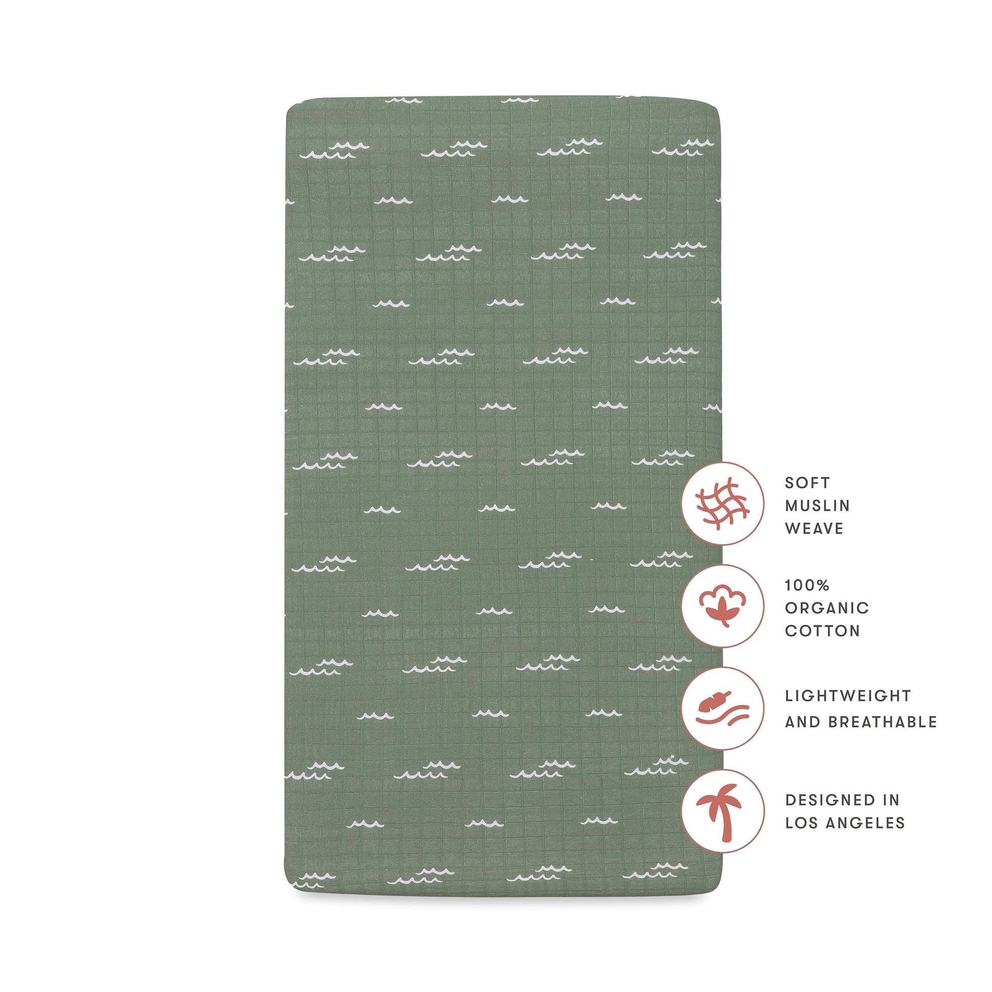 Babyletto Crib Sheet in GOTS Certified Organic Muslin Cotton-Ocean Waves - T27135