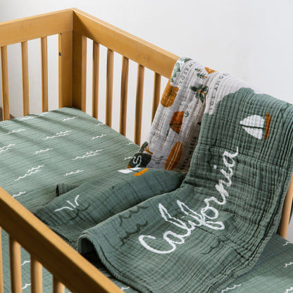 Babyletto Crib Sheet in GOTS Certified Organic Muslin Cotton-Ocean Waves - T27135
