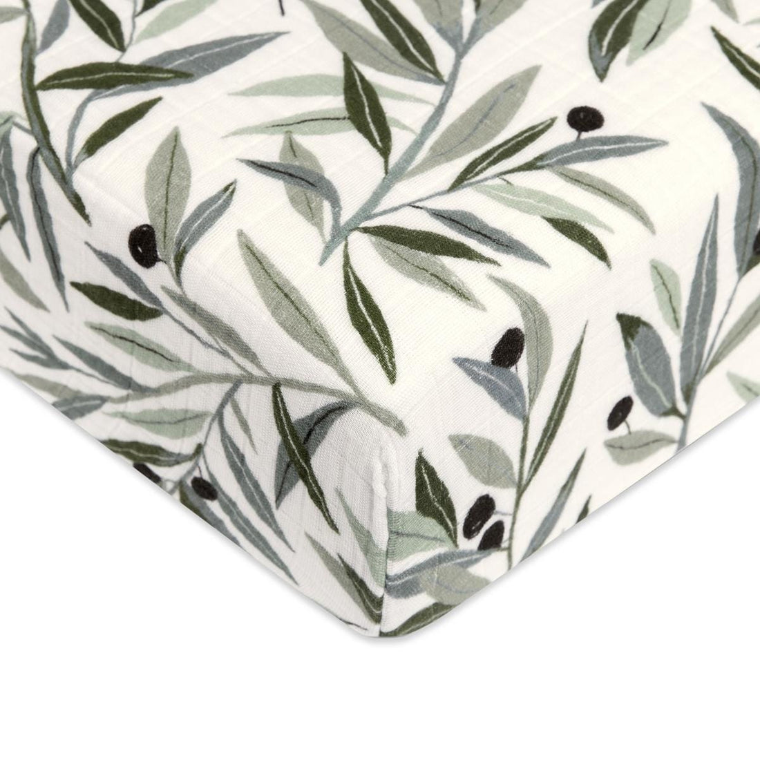 Babyletto Crib Sheet in GOTS Certified Organic Muslin Cotton-Olive Branches - T28235