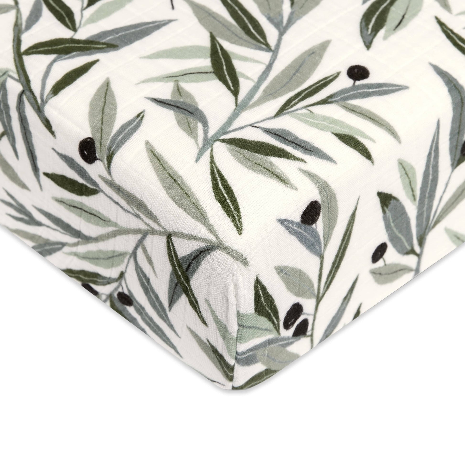 Babyletto Crib Sheet in GOTS Certified Organic Muslin Cotton-Olive Branches - T28235