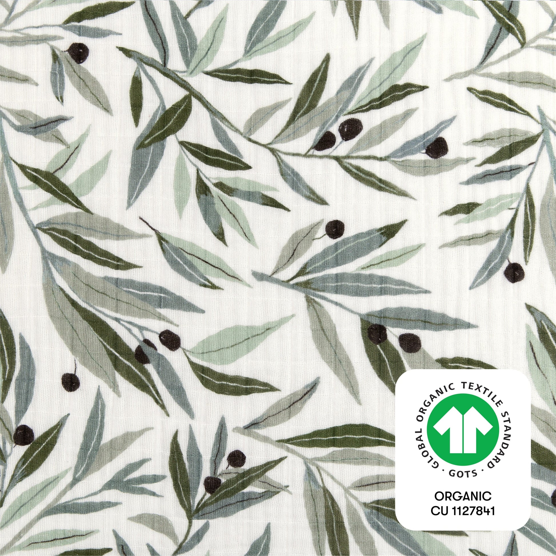 Babyletto Crib Sheet in GOTS Certified Organic Muslin Cotton-Olive Branches - T28235