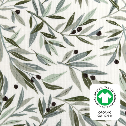 Babyletto Crib Sheet in GOTS Certified Organic Muslin Cotton-Olive Branches - T28235
