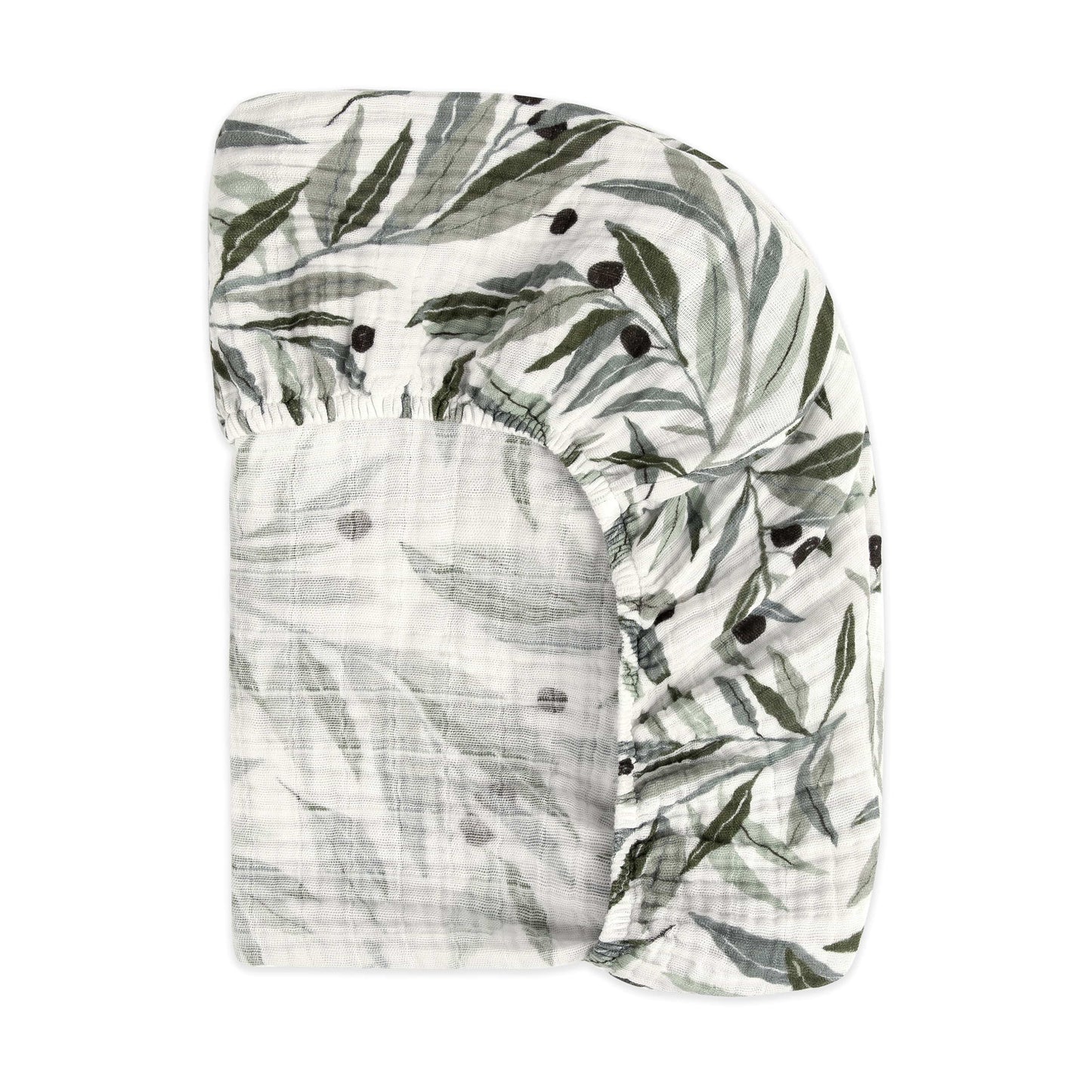 Babyletto Crib Sheet in GOTS Certified Organic Muslin Cotton-Olive Branches - T28235
