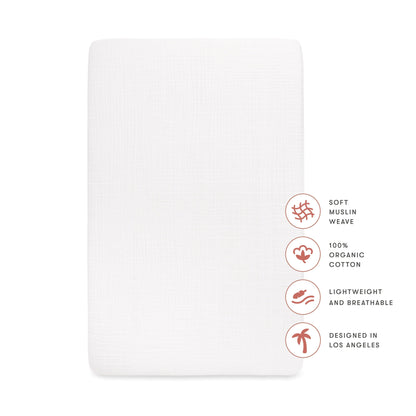 Babyletto Crib Sheet in GOTS Certified Organic Muslin Cotton-White - T29435