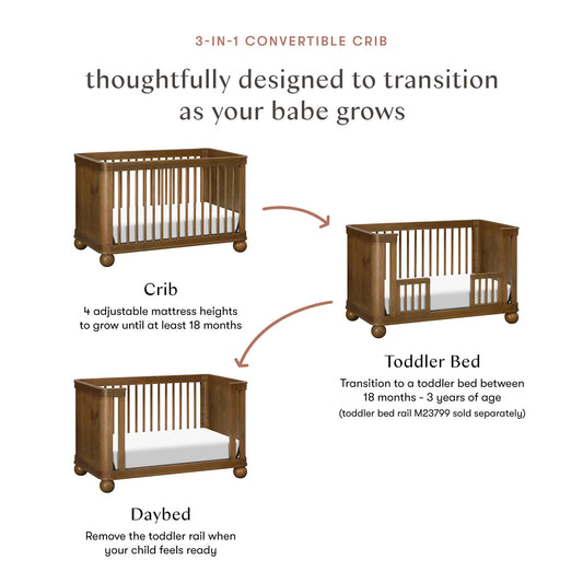 Babyletto Crosby 3-in-1 Convertible Crib - Natural Walnut - M31801NL