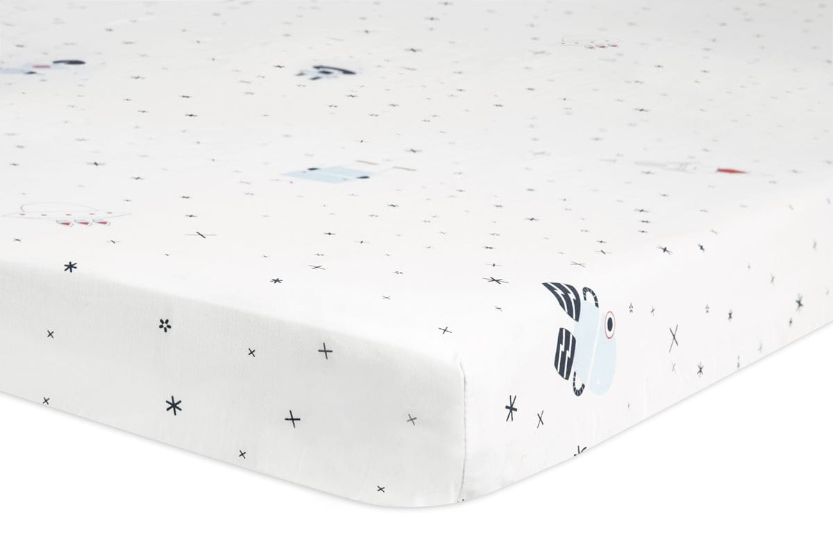 Babyletto Galaxy Floating Robots Fitted Mini Crib Sheet - T9051