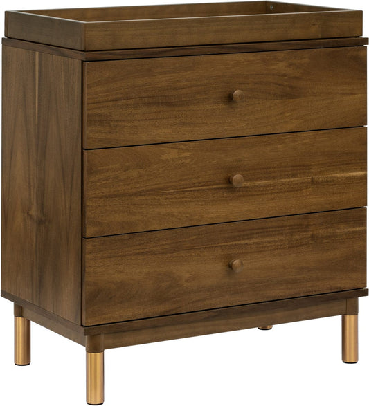 Babyletto Gelato 3-Drawer Changer Dresser + Removable Changing Tray - Natural Walnut & Gold Feet - M12923NLGLD