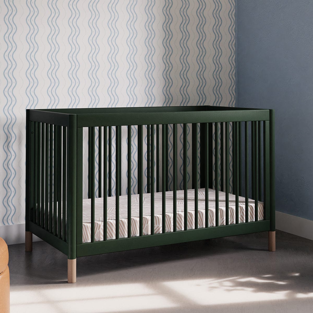 Babyletto Gelato 4-in-1 Convertible Crib w/Toddler Bed Conversion Kit - Forest Green w/Vegan Blonde Leather Feet - M12901FRGRBE
