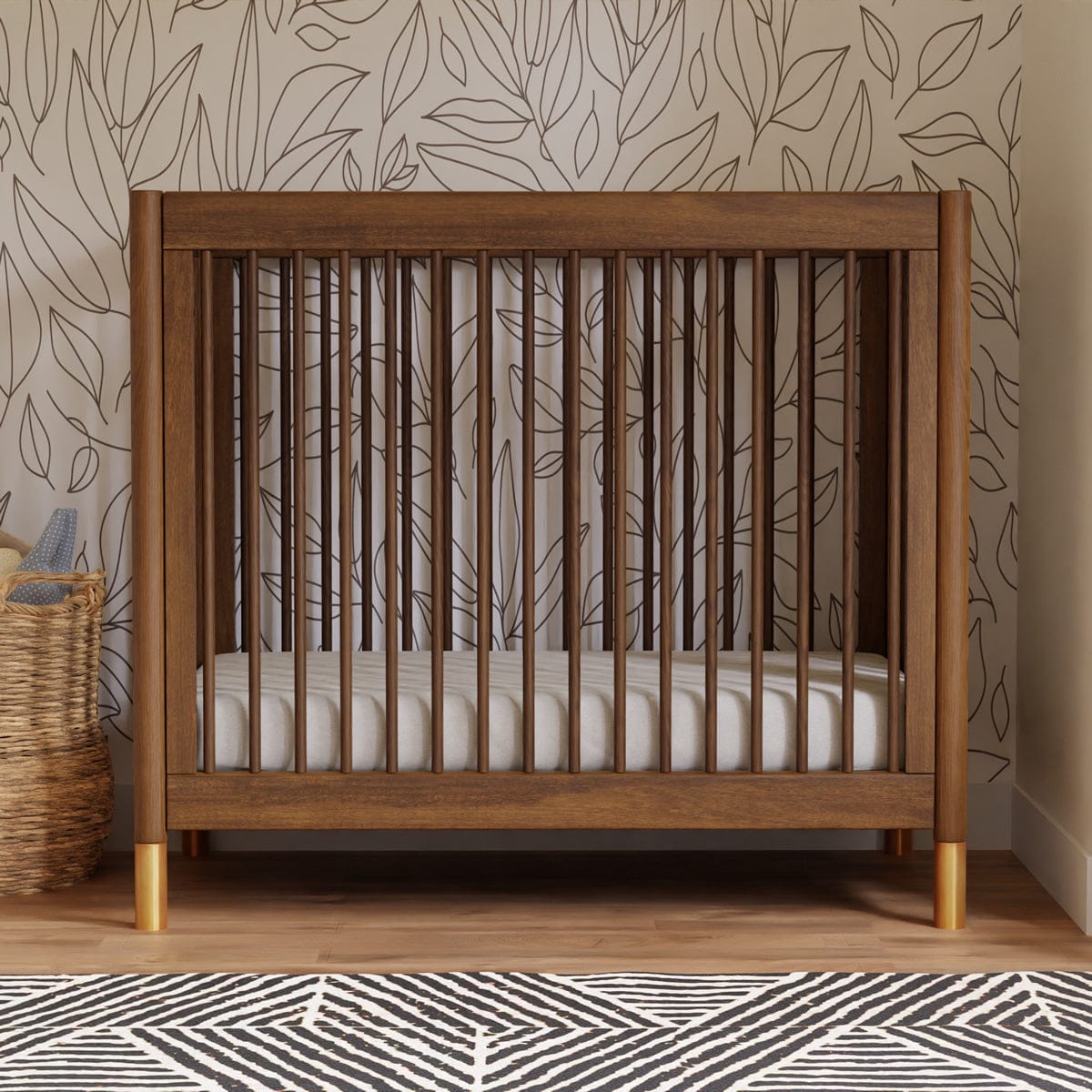 Babyletto Gelato 4-in-1 Convertible Mini Crib - Natural Walnut & Gold Feet - M12998NLGLD
