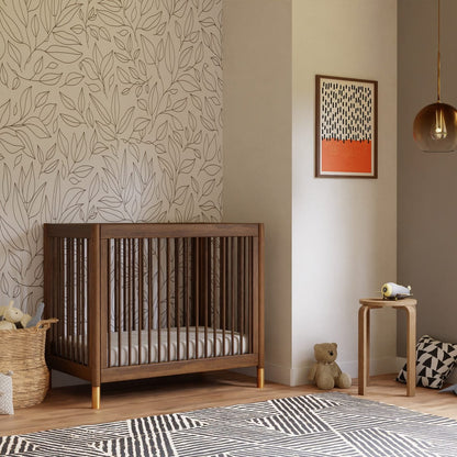 Babyletto Gelato 4-in-1 Convertible Mini Crib - Natural Walnut & Gold Feet - M12998NLGLD