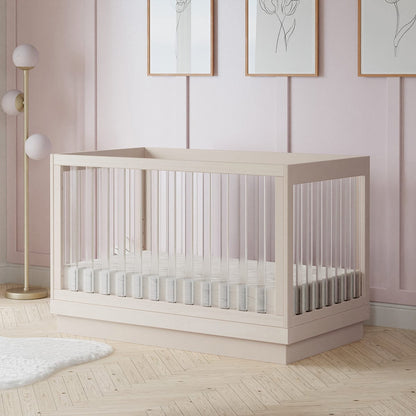 Babyletto Harlow Acrylic 3-in-1 Convertible Crib w/Toddler Bed Conversion Kit - Washed Natural / Acrylic - M8601KNX