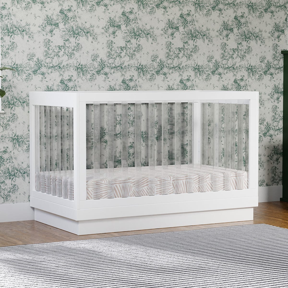Babyletto Harlow Acrylic 3-in-1 Convertible Crib w/Toddler Bed Conversion Kit - White / Acrylic - M8601KW