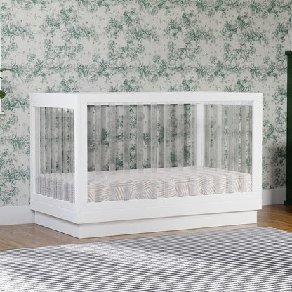 Babyletto Harlow Acrylic 3-in-1 Convertible Crib w/Toddler Bed Conversion Kit - White / Acrylic - M8601KW