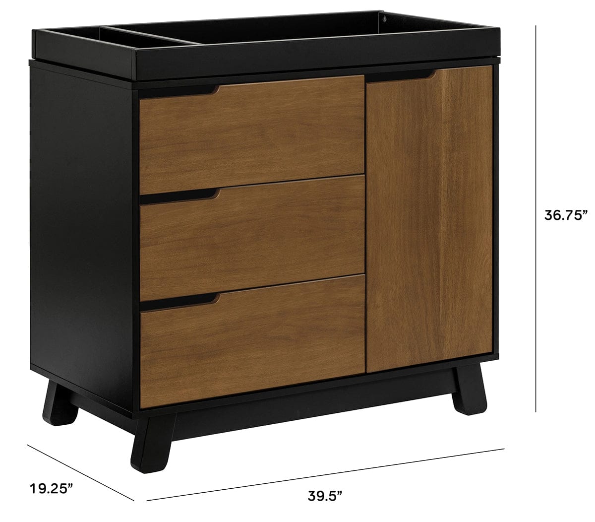 Babyletto Hudson 3-Drawer Changer Dresser, KD w/Removable Changing Tray - Black / Natural Walnut - M4223BNL