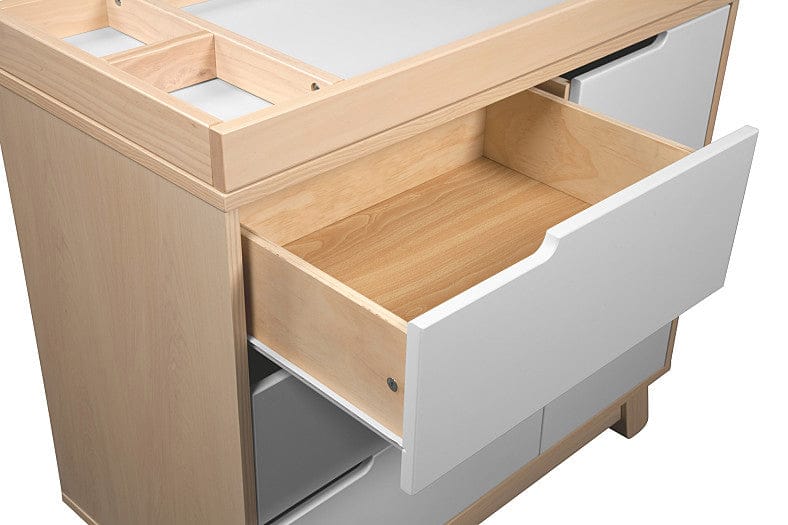 Babyletto Hudson 3-Drawer Changer Dresser, KD w/Removable Changing Tray in Washed Natural/White - M4223NXW