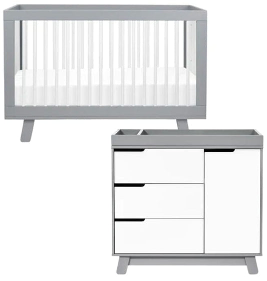 Babyletto Hudson 3-in-1 Convertible Crib + 3-Drawer Changer Dresser Bundle - Grey / White - M4201GW-M4223GW