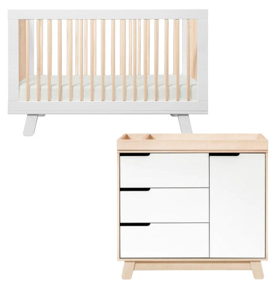 Babyletto Hudson 3-in-1 Convertible Crib + 3-Drawer Changer Dresser Bundle - White / Washed Natural - M4201WNX-M4223NXW