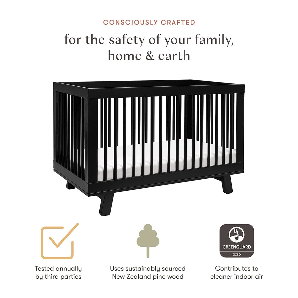 Babyletto Hudson 3-in-1 Convertible Crib with Toddler Bed Conversion Kit - Black - M4201B
