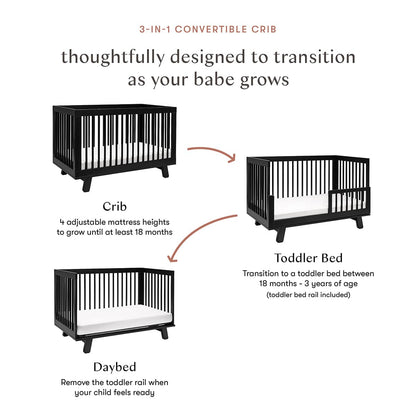 Babyletto Hudson 3-in-1 Convertible Crib with Toddler Bed Conversion Kit - Black - M4201B