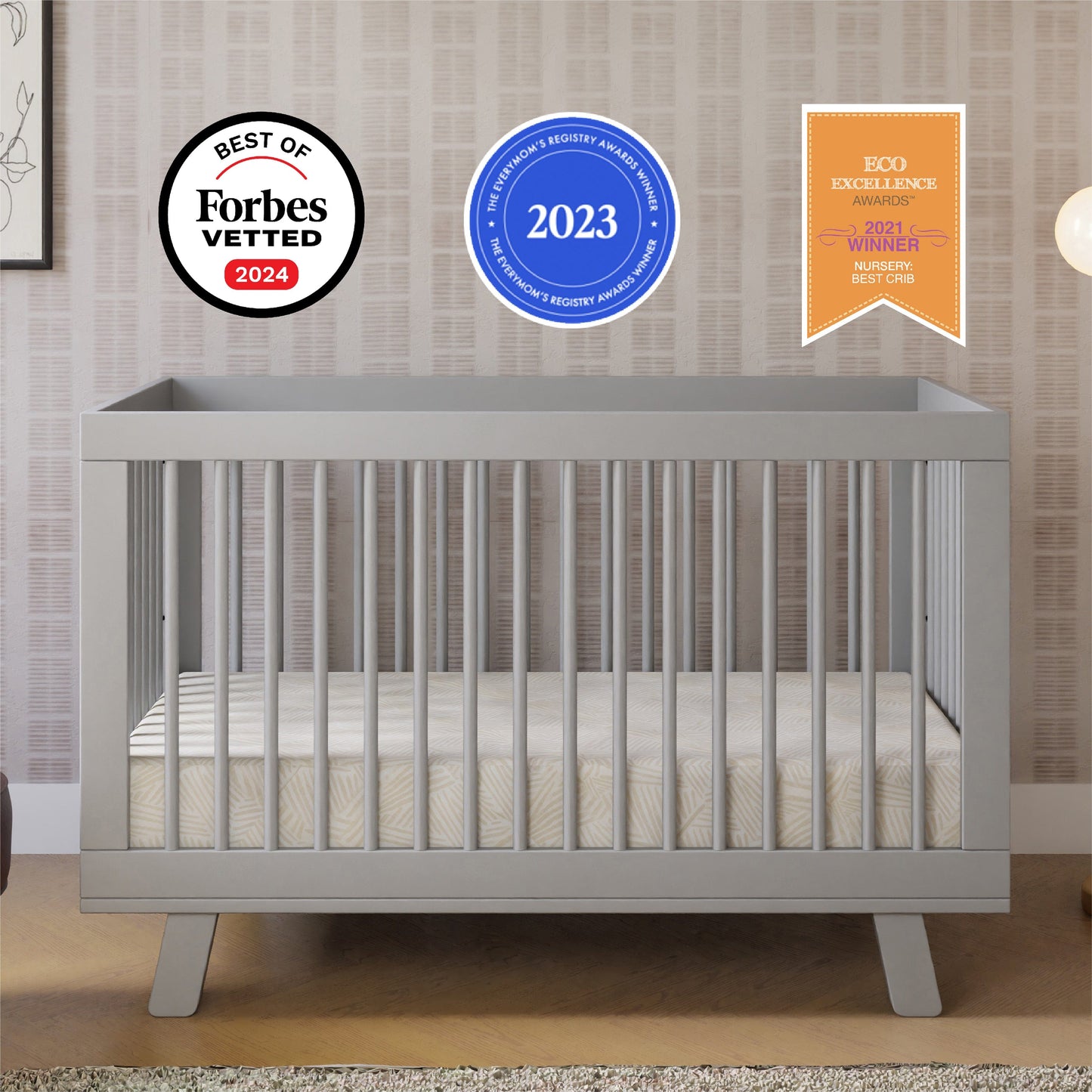 Babyletto Hudson 3-in-1 Convertible Crib with Toddler Bed Conversion Kit - Grey - M4201G